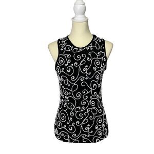 Vintage Gantos Black & White Beaded Artsy Retro Sleeveless Top Women's Size S